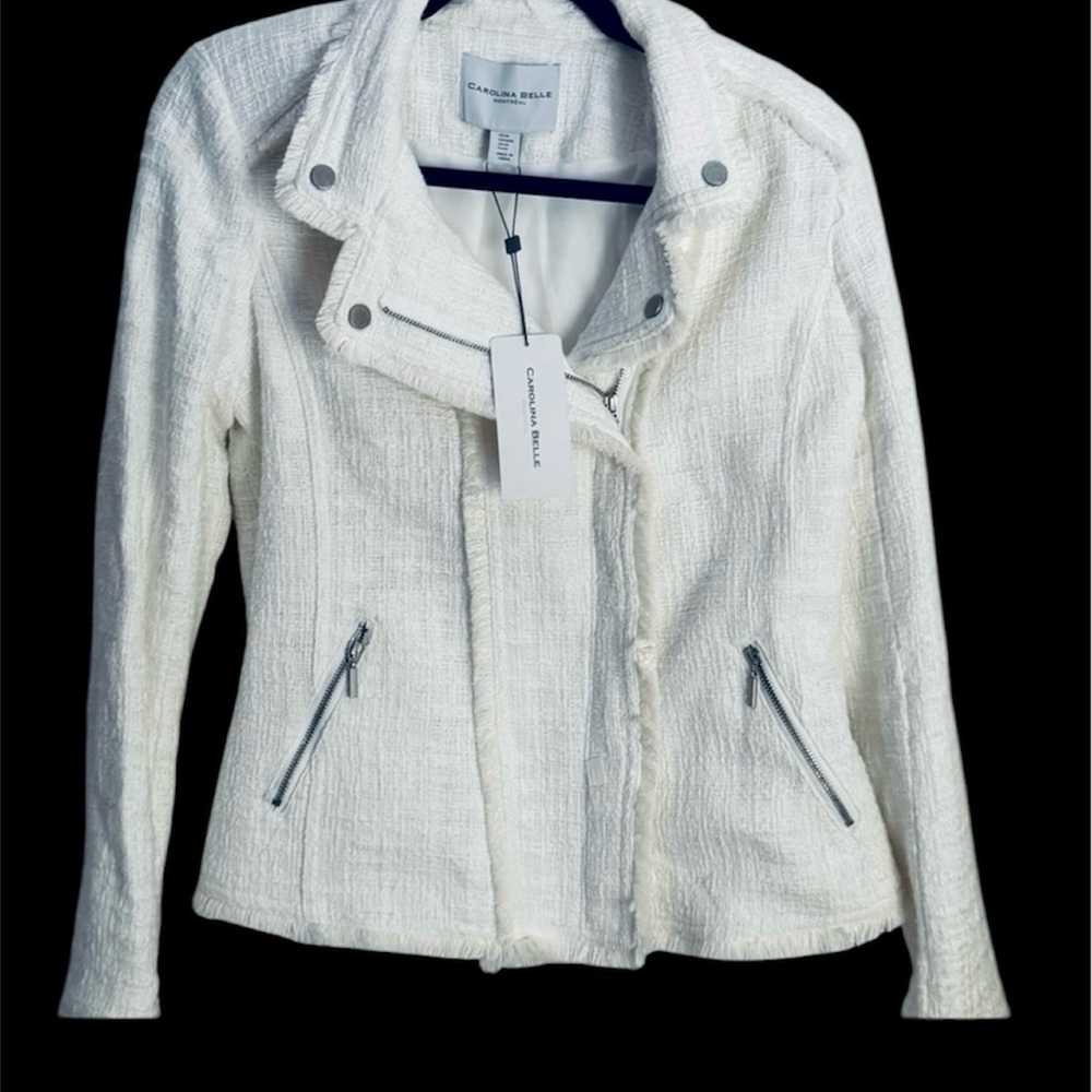 Elegant White Textured Jacket by Carolina Belle Montreal